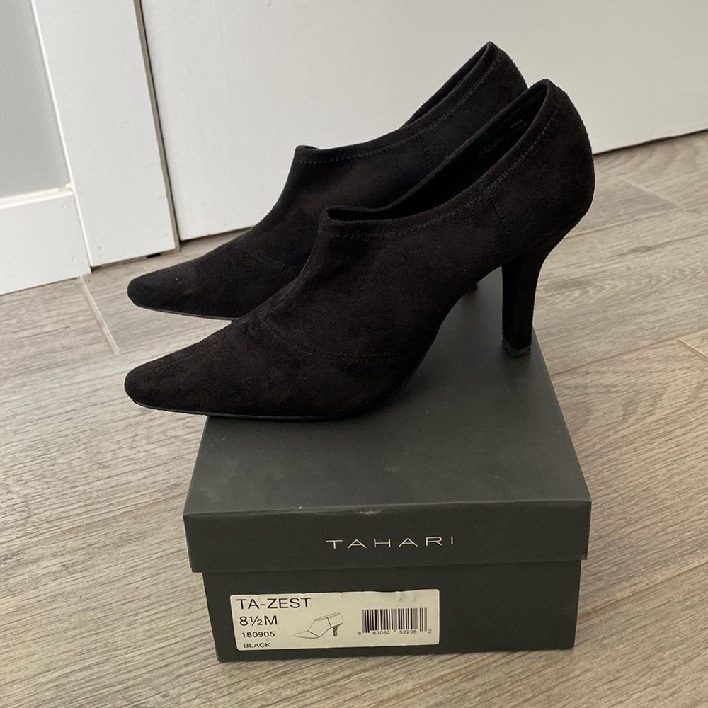 Tahari suede black heels.